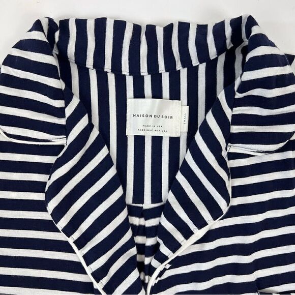Maison Du Soir Monaco Pajama Set: Navy Stripe - Picture 8 of 14
